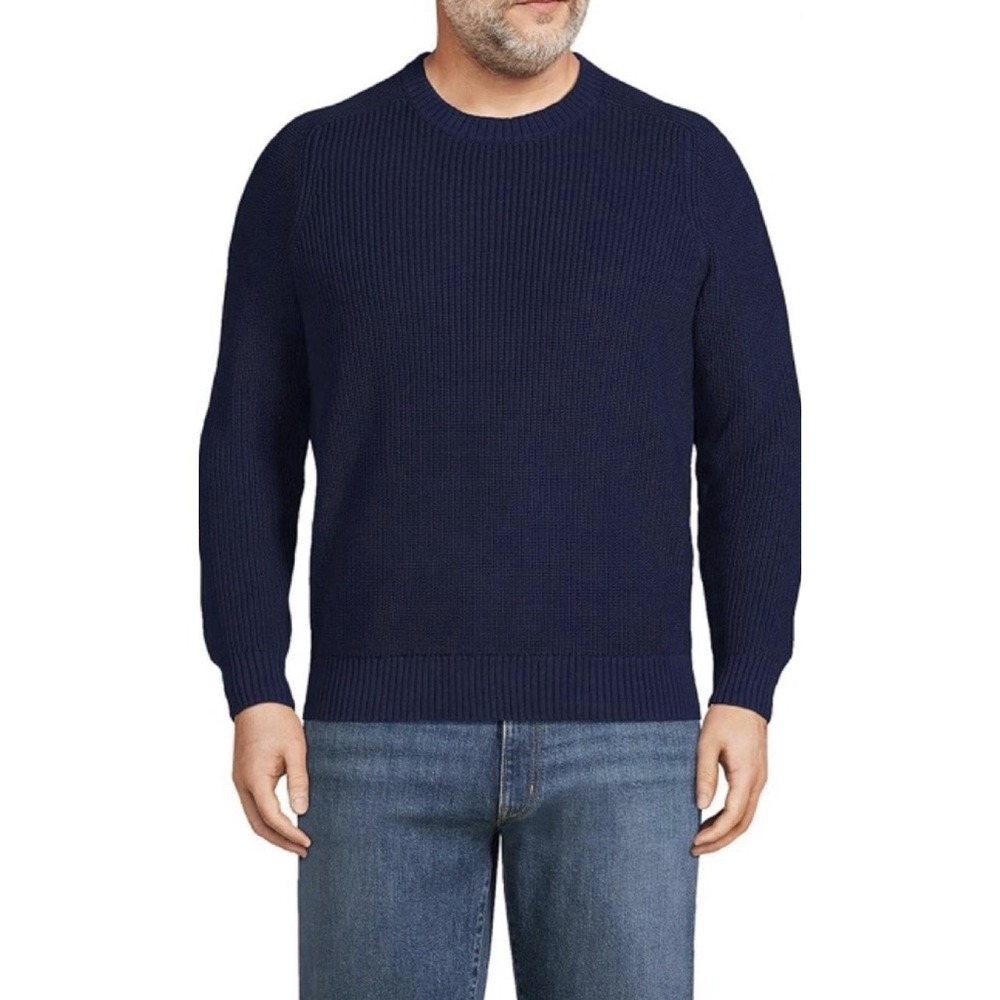 Vintage Lands End Knit Sweater Cotton Navy Blue Men's SZ XL